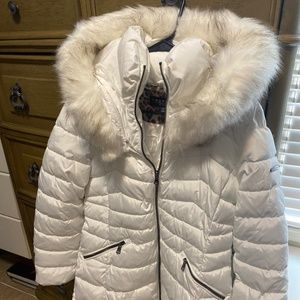 Laundry Faux Fur White Jacket with Hoodie